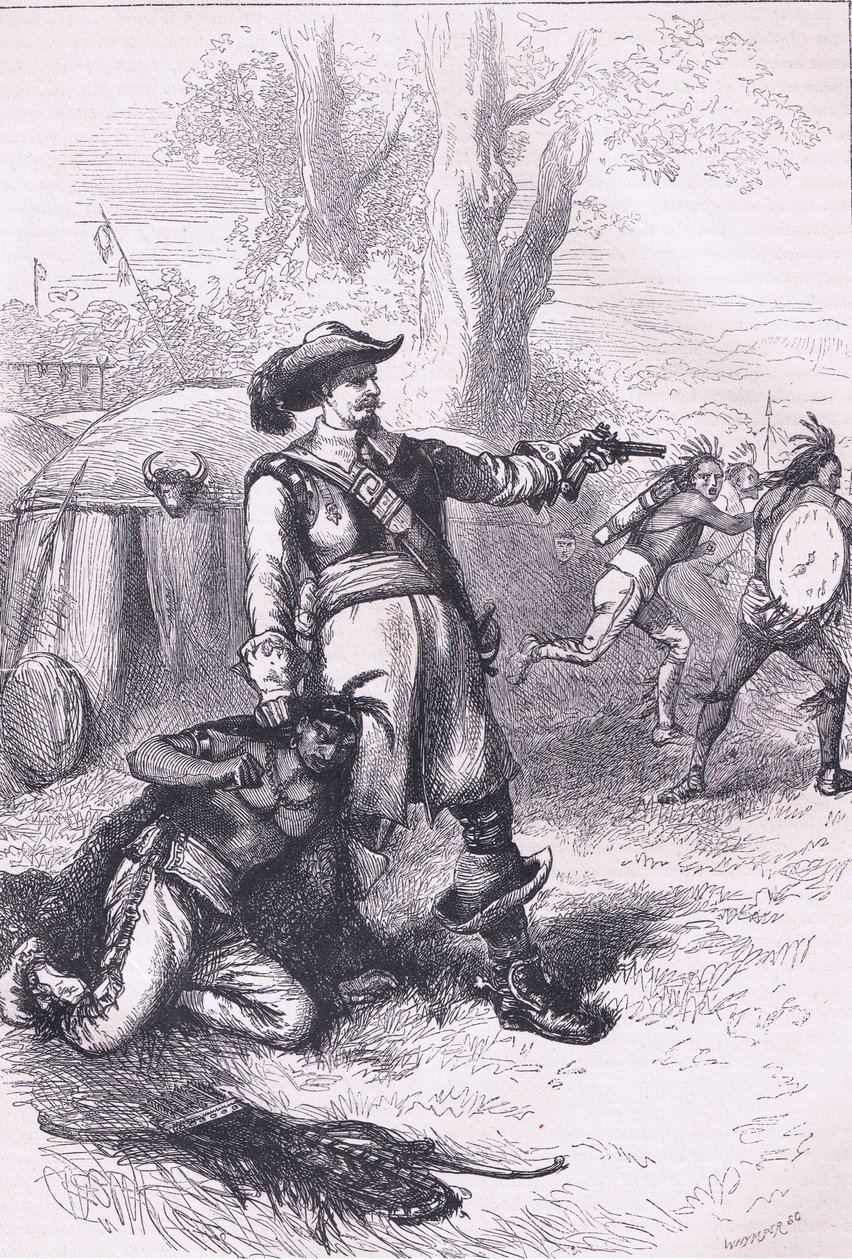 El coronel Atherton y los indios 1661, ilustración de la Historia de los Estados Unidos de Cassell, publicada por Petter & Galpin c.1890 de American School