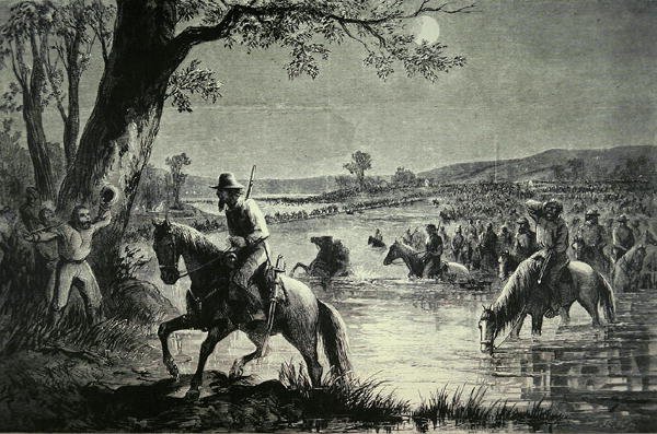 El ejército confederado cruzando los vados del río Potomac durante la invasión de Maryland en 1862 de American School