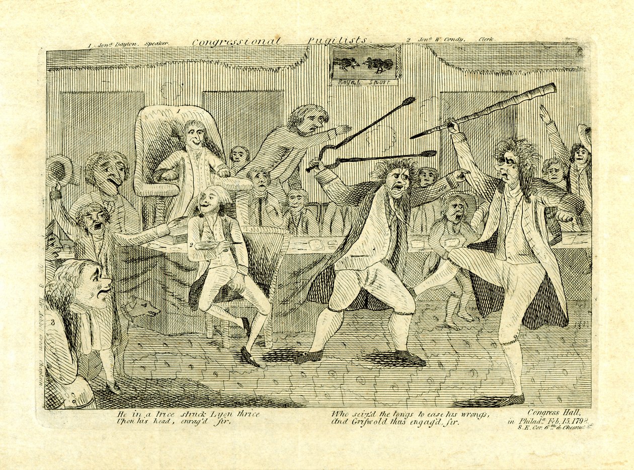 Pugilistas del Congreso: Griswold y Lyon, en el Salón del Congreso, Filadelfia, PA de American School