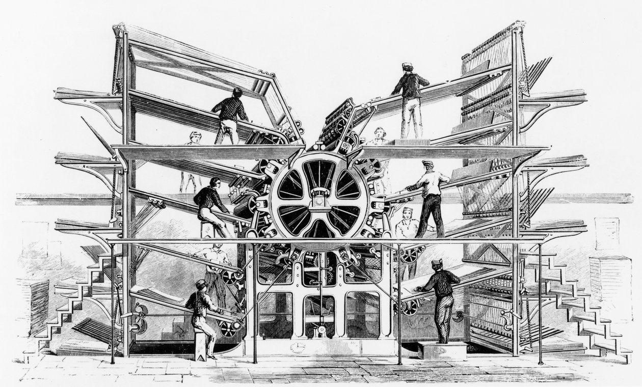 Prensa de impresión cilíndrica inventada por Richard March Hoe (1812-86) Nueva York, 1846 de American School