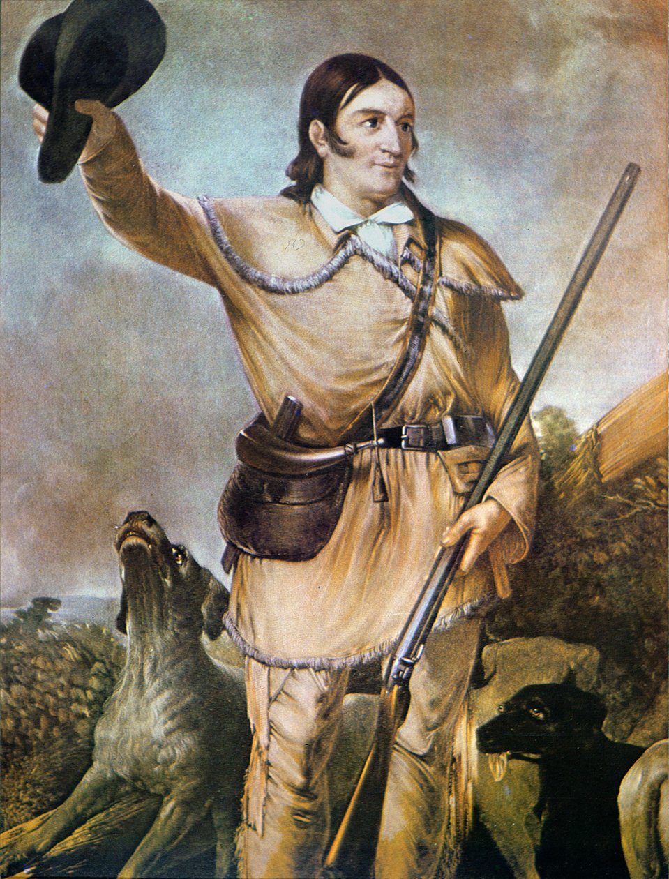 David (Davy) Crockett (1786-1836) con sus perros de caza en 1836 de American School