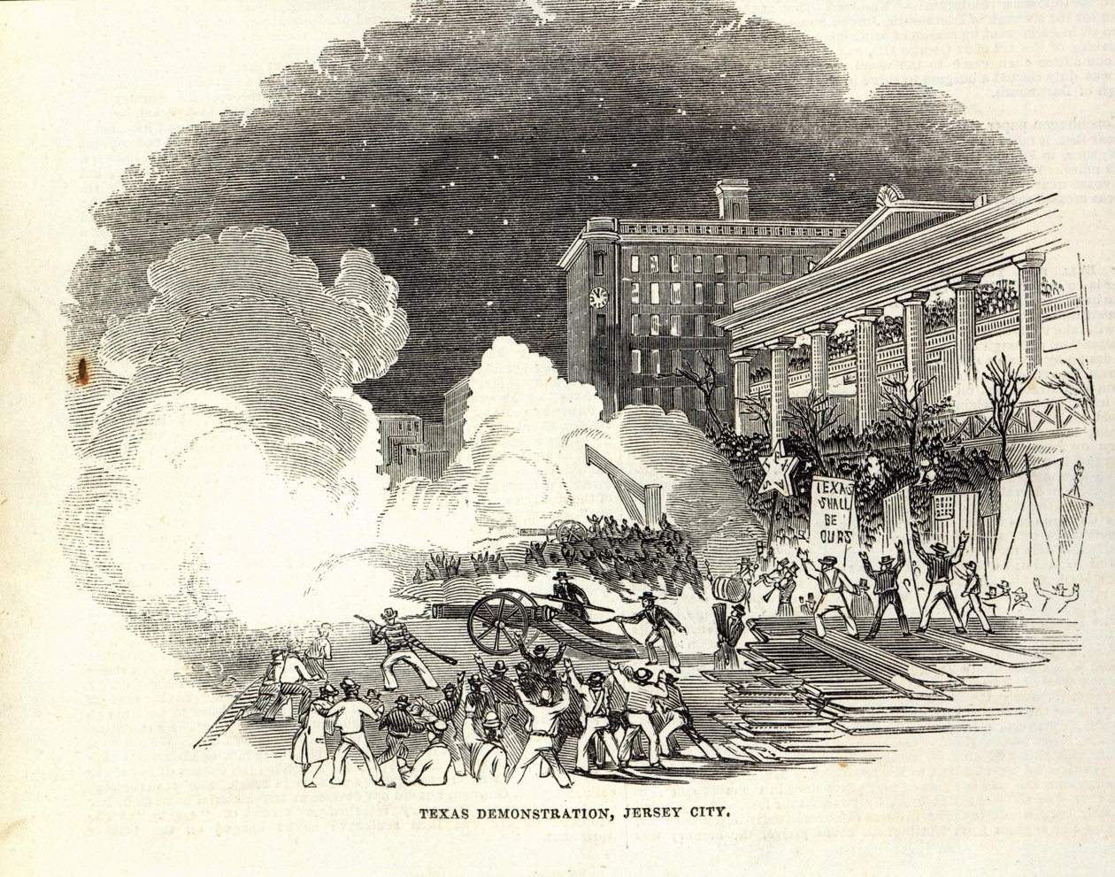 Manifestación en Jersey City a favor de la anexión de Texas por los Estados Unidos, ilustración del Illustrated London News, 22 de marzo. de American School