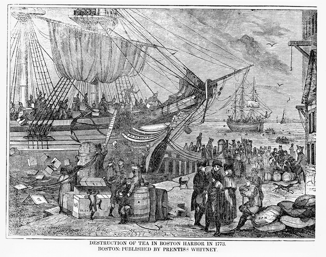 Destrucción del té en el puerto de Boston en 1773 de American School