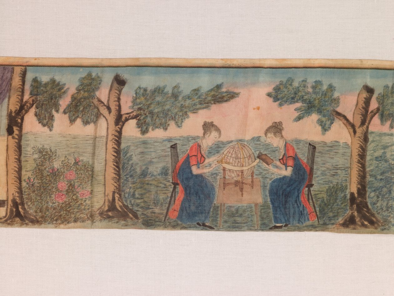 Detalle de un Panorama en miniatura: Escenas de un seminario para señoritas c.1810-20 (acuarela y tinta sobre seda) de American School