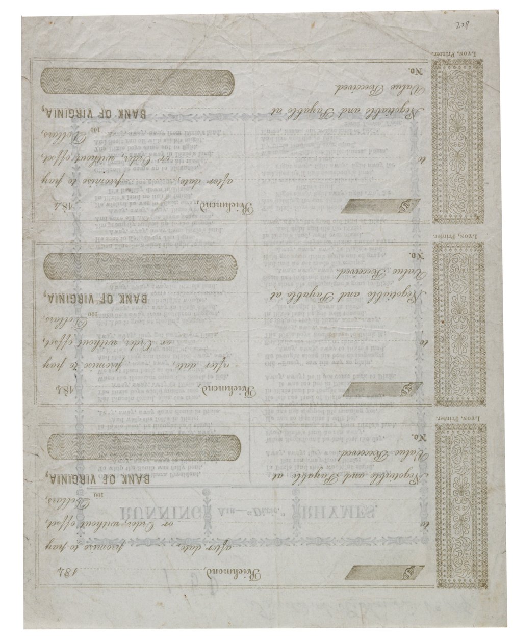 Dixie impreso en el reverso de una hoja de cheques, 1861 de American School