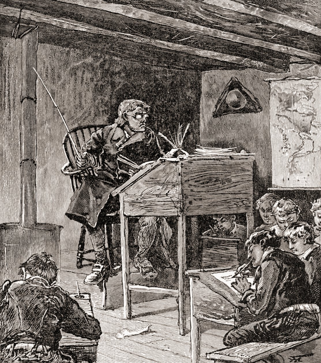 La educación en los siglos XVIII y XIX, de "The History of Our Country", publicado en 1905 (grabado en madera). de American School