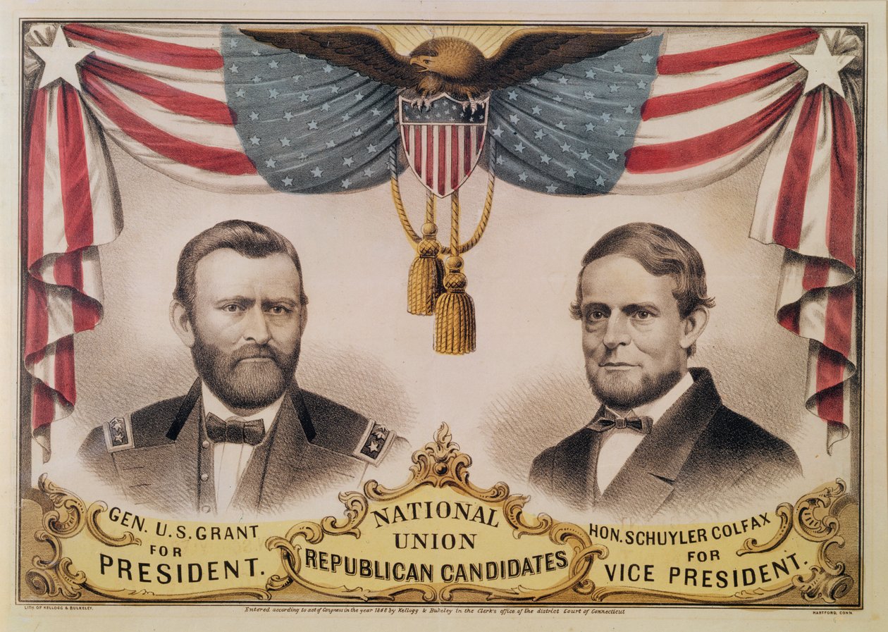 Cartel electoral para la elección presidencial de EE.UU. de 1868 que representa a Ulysses S. Grant y Schuyler Colfax, 1868 de American School