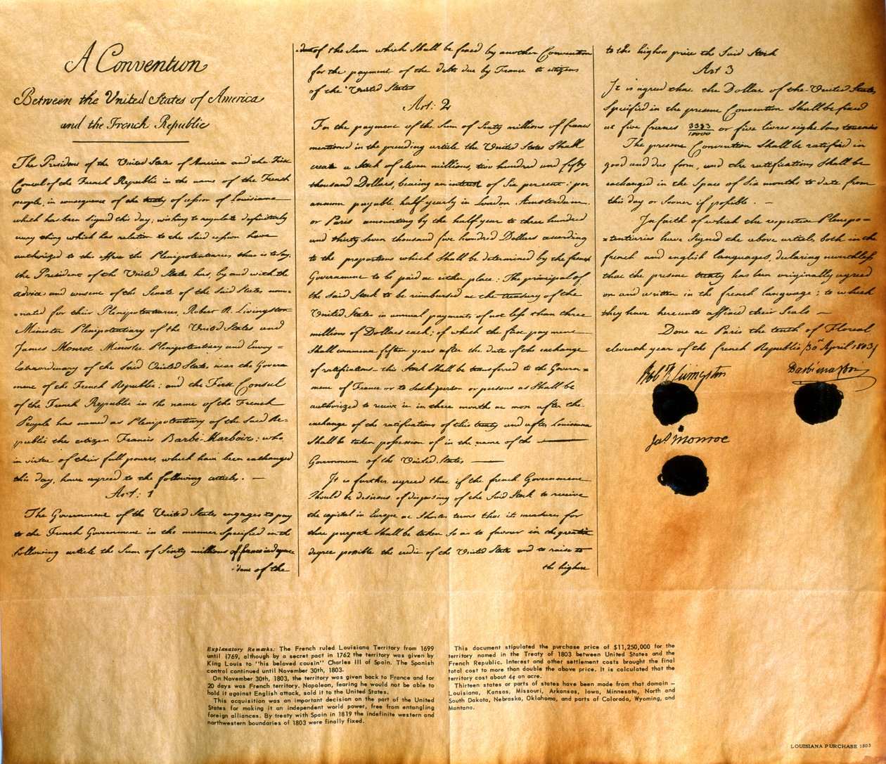 Facsímil de la Convención para la compra de Luisiana por los Estados Unidos, 30 de abril de 1803 de American School