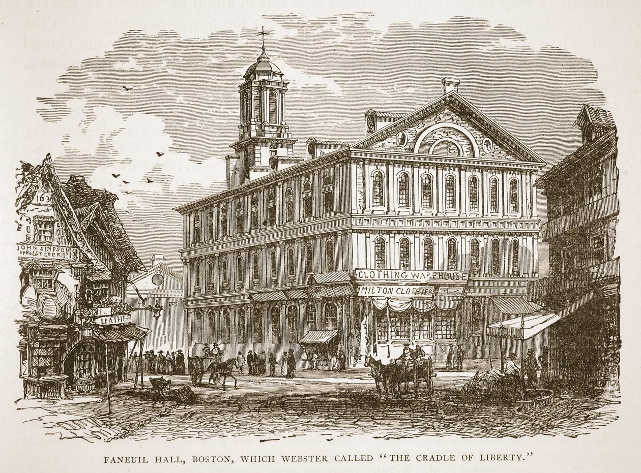 Faneuil Hall, Boston, que Webster llamó La Cuna de la Libertad, de un libro publicado en 1896 de American School