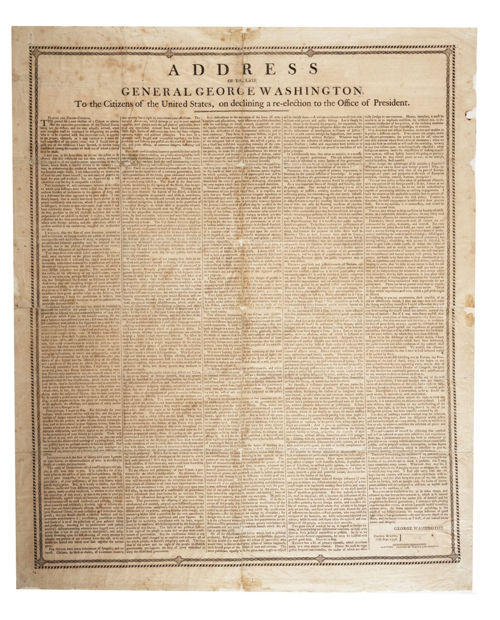 Discurso de despedida del difunto General George Washington, 17 de septiembre de 1796 de American School