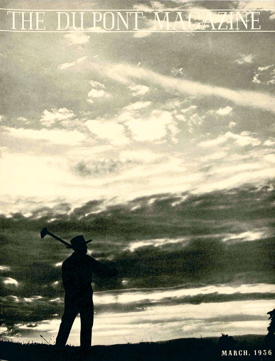 Agricultor en el campo, portada de la revista DuPont, marzo 1936 de American School