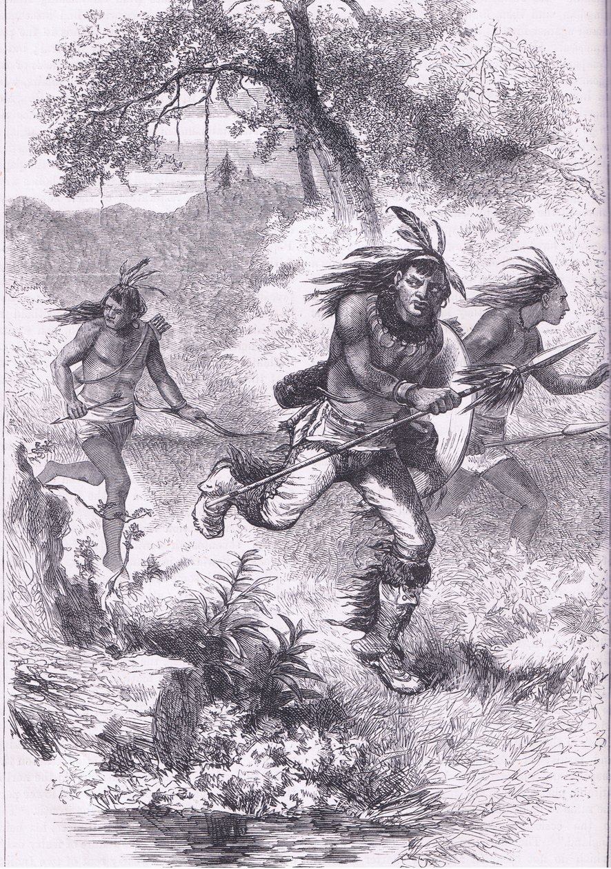 Huida de los indios después de la masacre, ilustración de la Historia de los Estados Unidos de Cassell, pub. por Petter & Galpin c.1890 de American School