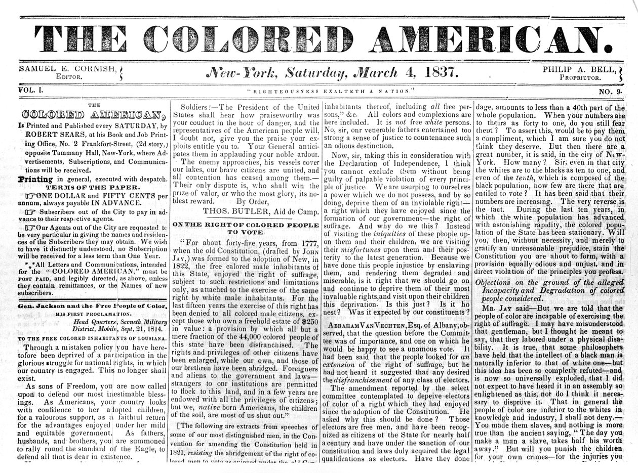 Portada de The Colored American, 4 de marzo de 1867 de American School