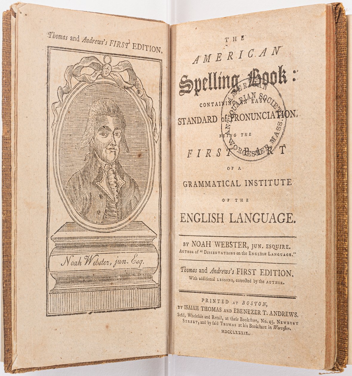 Portada de The American Spelling Book de Noah Webster, Boston, 1789 de American School