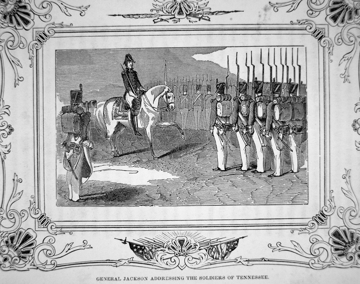 El General Andrew Jackson habla a la Milicia de Tennessee antes de la Batalla de Horsehoe Bend, 27 de marzo de 1814 de American School
