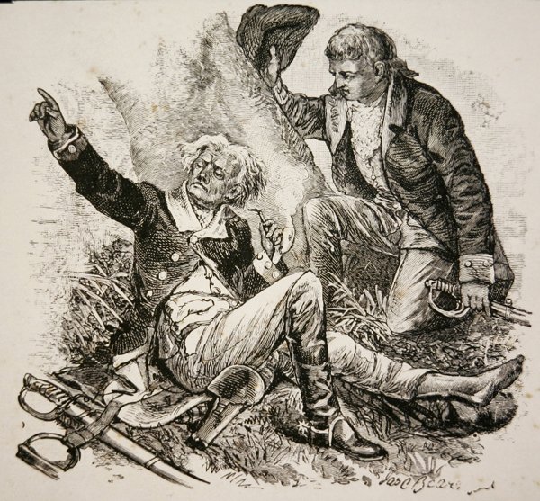 General Herkimer, herido y dirigiendo la batalla en la Batalla de Oriskany de American School