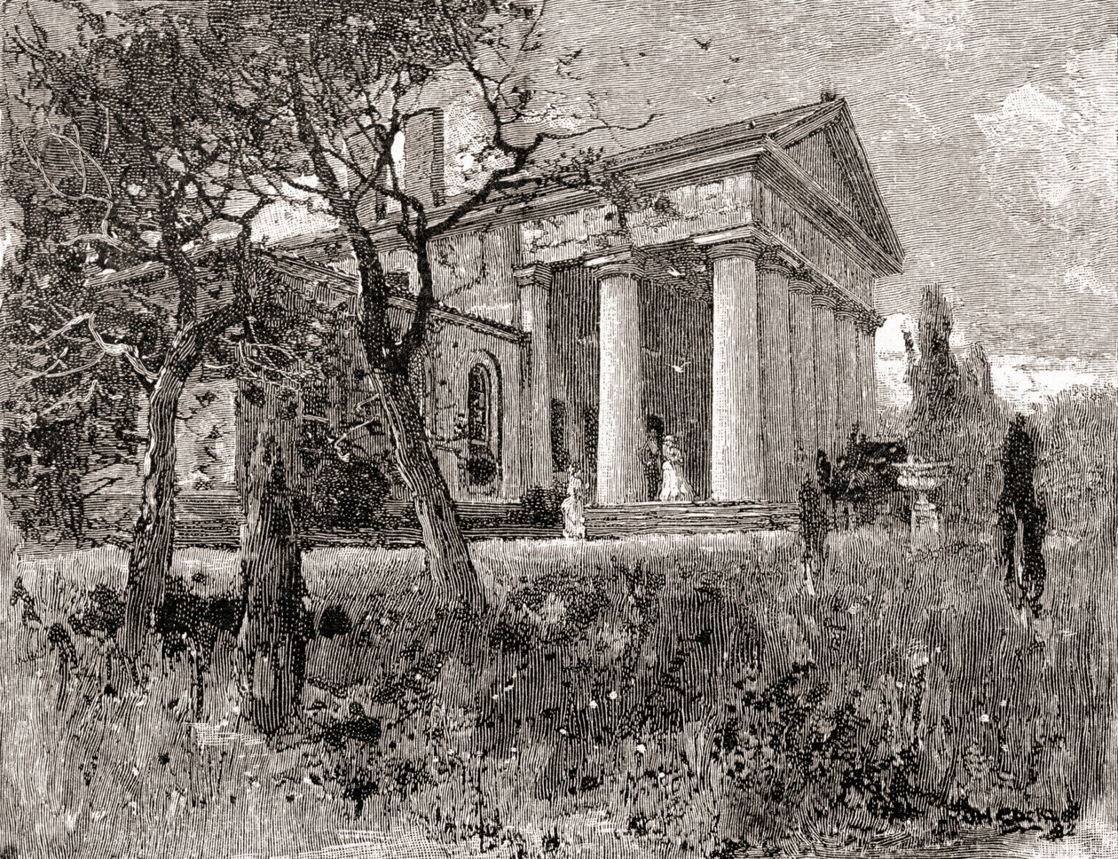 La casa del general Robert E. Lee, en Arlington, Virginia, en el siglo XIX, de "The Century Illustrated Monthly Magazine", publicado en 1884 (grabado). de American School
