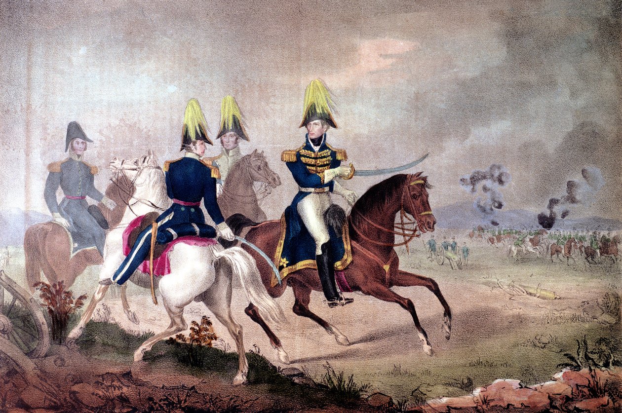 General William Henry Harrison (1773-1841) y su Estado Mayor en la Batalla del Támesis en 1813 de American School