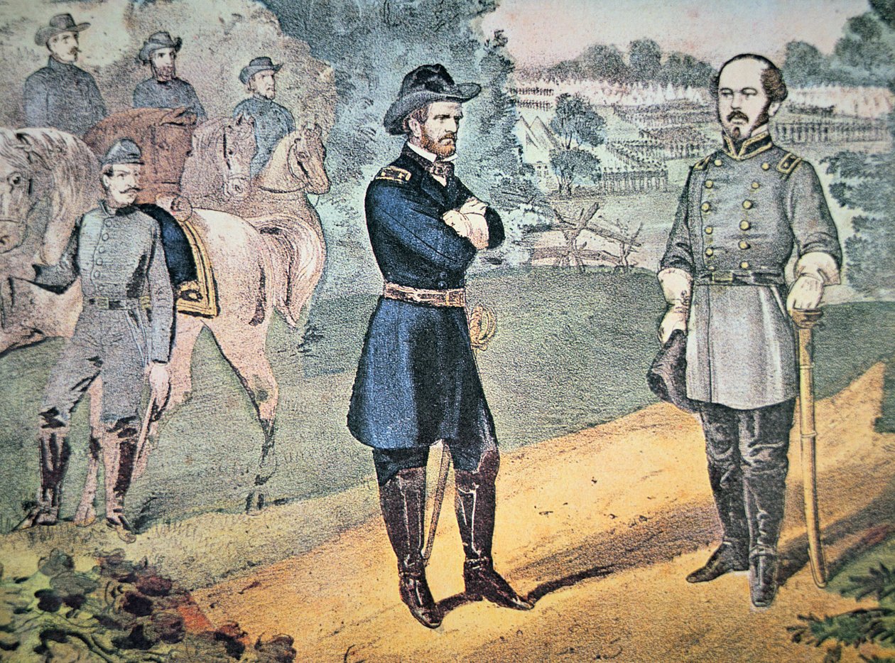 Los Generales Sherman y Johnson se reúnen para organizar la rendición de las fuerzas confederadas en Carolina del Norte en 1865 de American School