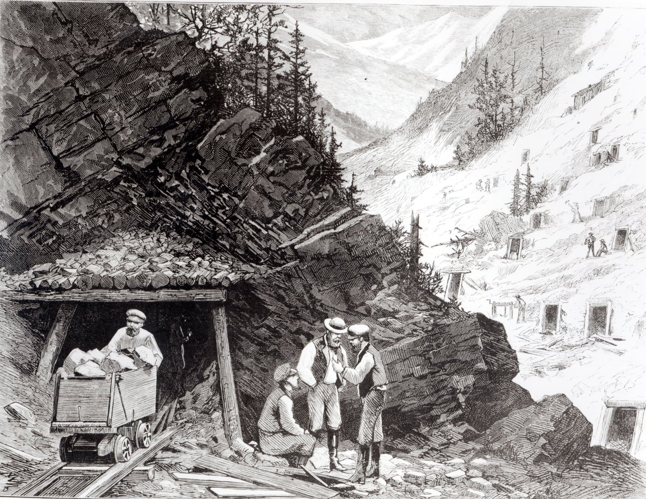 Minería de oro y plata, Colorado - Una montaña en forma de panal, de un dibujo de Frenzeny y Tavernier de American School