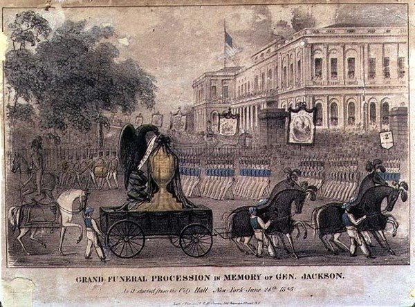 Gran procesión fúnebre en memoria del General Jackson, grabado y publicado por Henry R. Robinson, Nueva York de American School