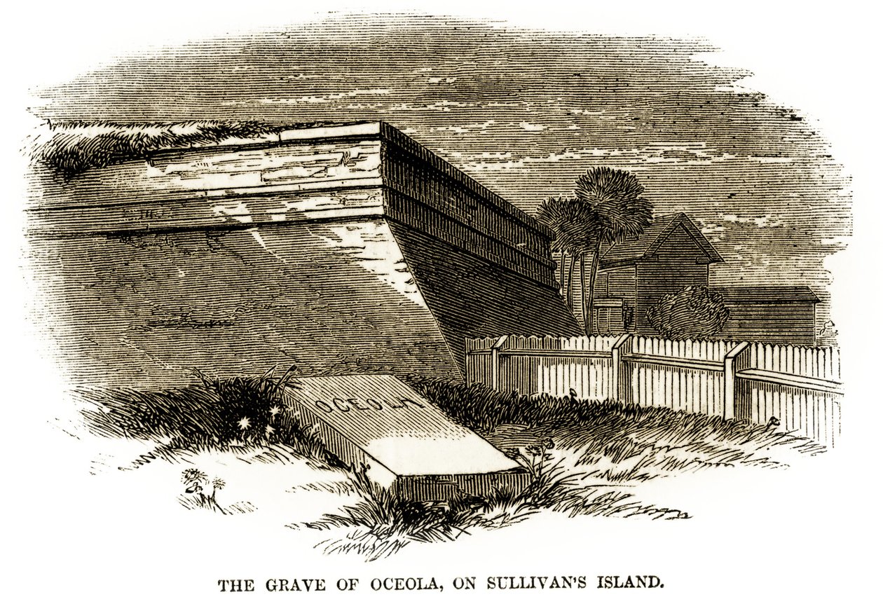 Tumba del jefe seminola Osceola, como aparecía junto al Bastión Noroeste de Fort Moultrie en 1860, justo antes de la Guerra Civil Americana de American School