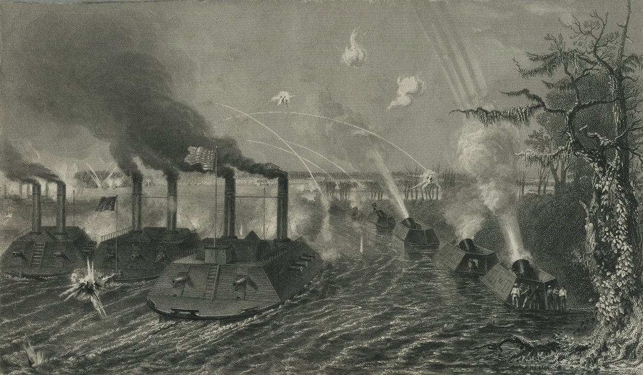 Barcos de cañón y mortero en el Mississippi de American School