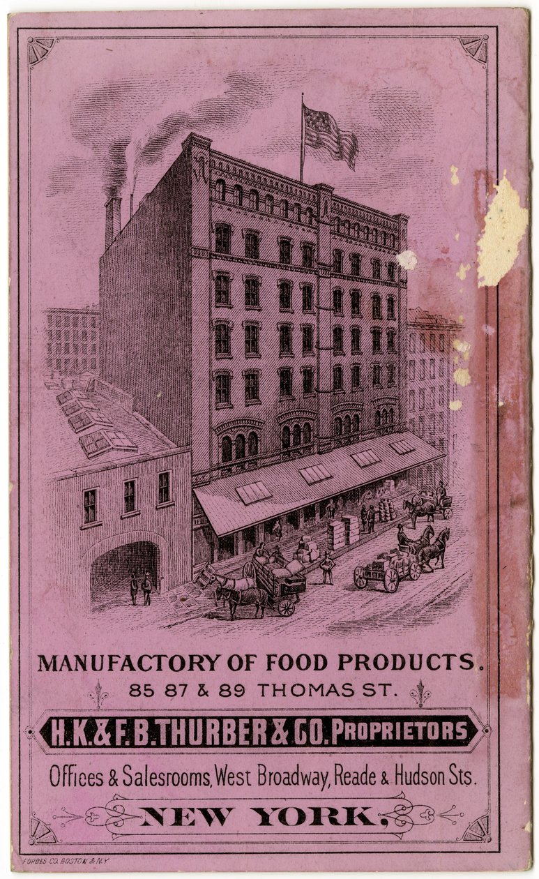 H.K. & F.B. Thurber & Co. folleto comercial, verso (folleto grabado) de American School