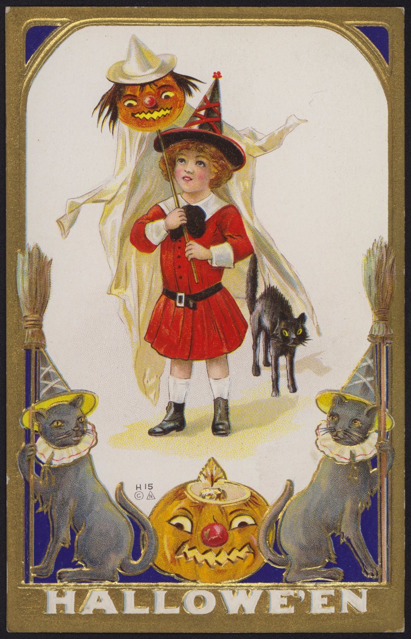 Tarjeta de Halloween (litografía en color) de American School