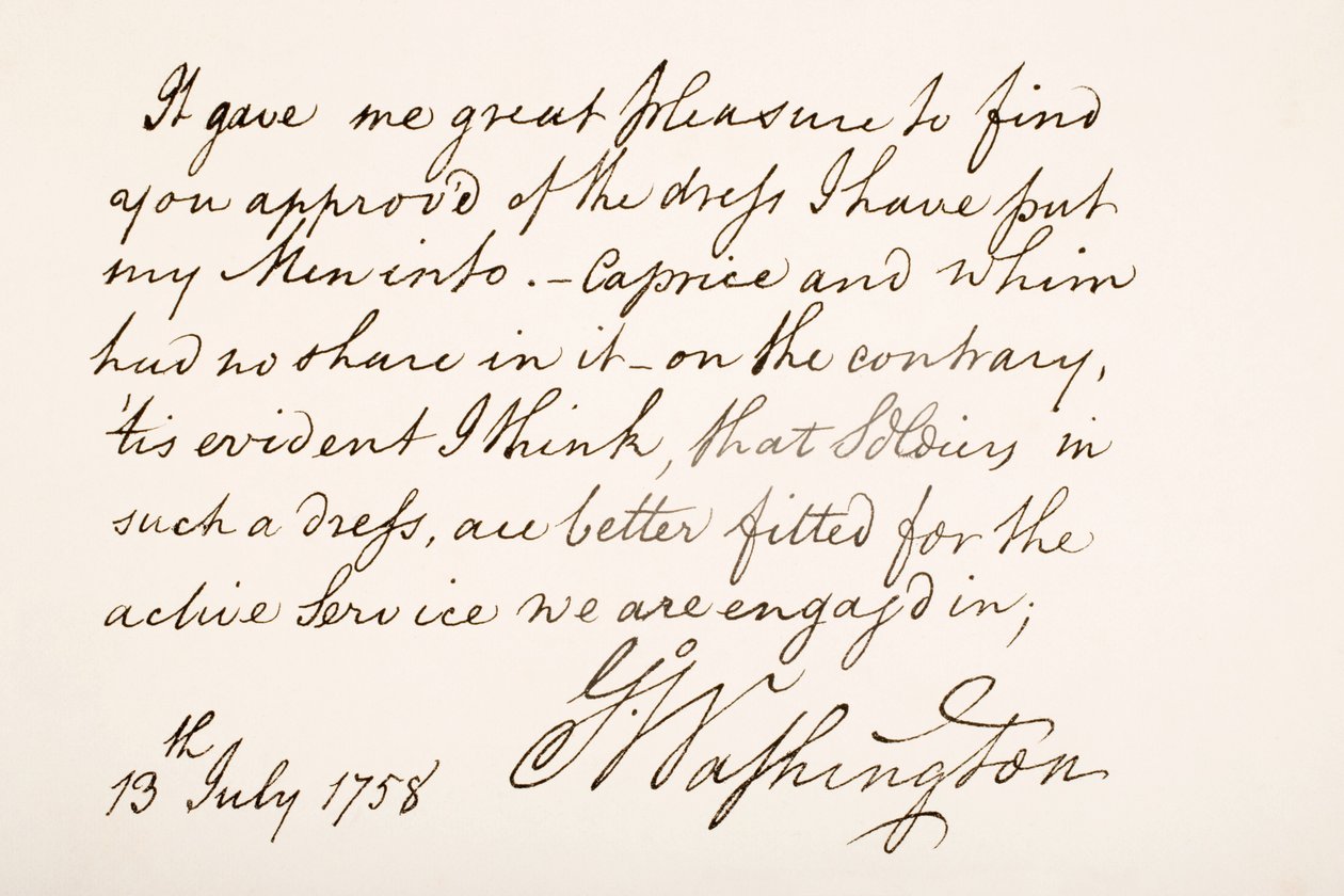 Caligrafía y firma de George Washington, 1758 de American School