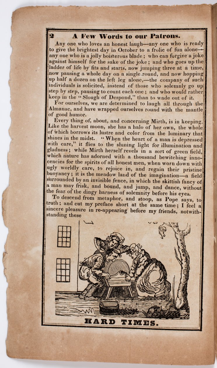 Tiempos Difíciles, página 2 de El Almanaque Cómico Americano para 1838 de American School