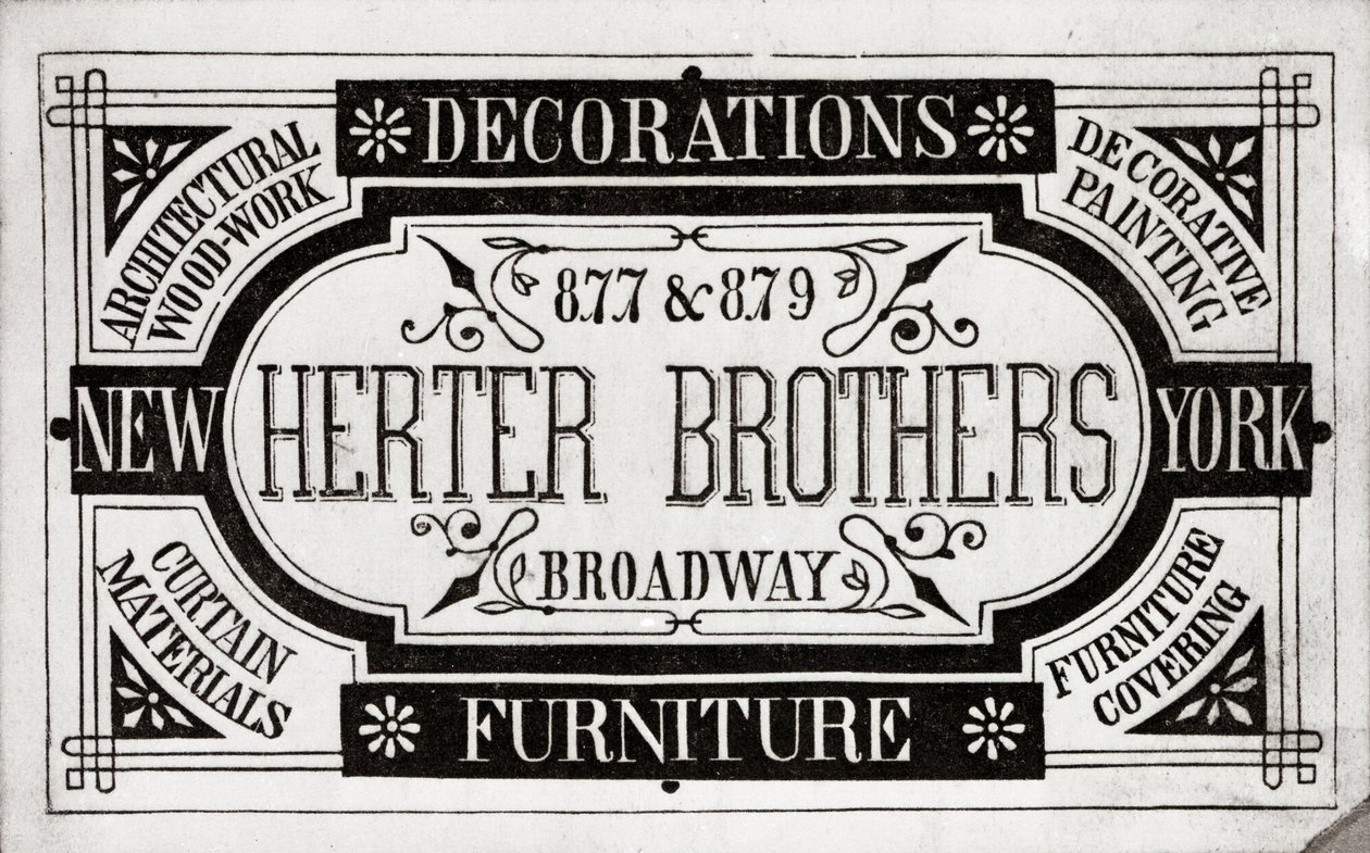 Herter Brothers, Decoraciones, Muebles, 877 & 879 Broadway, Nueva York [tarjeta comercial] de American School