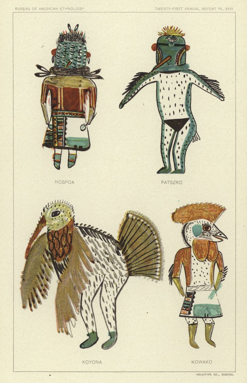 Hospoa, Paszro, Koyona, Kowako (litografía en color) de American School