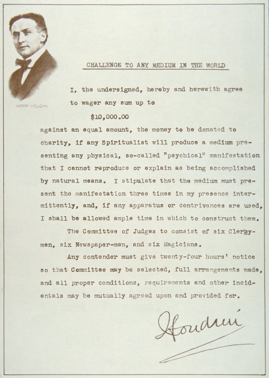Desafío de Houdini a cualquier médium del mundo de American School