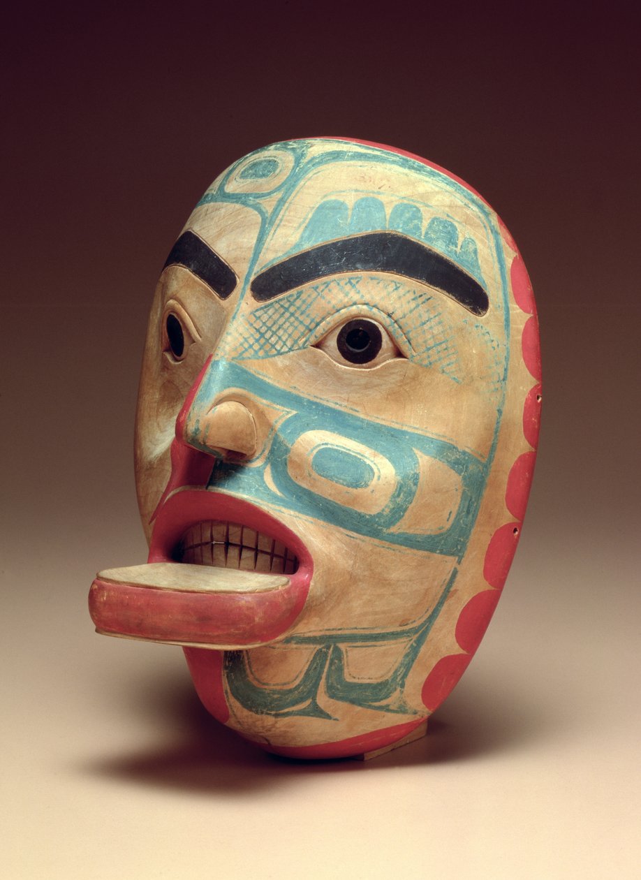 Máscara de rostro humano, c.1820 (madera pintada) de American School