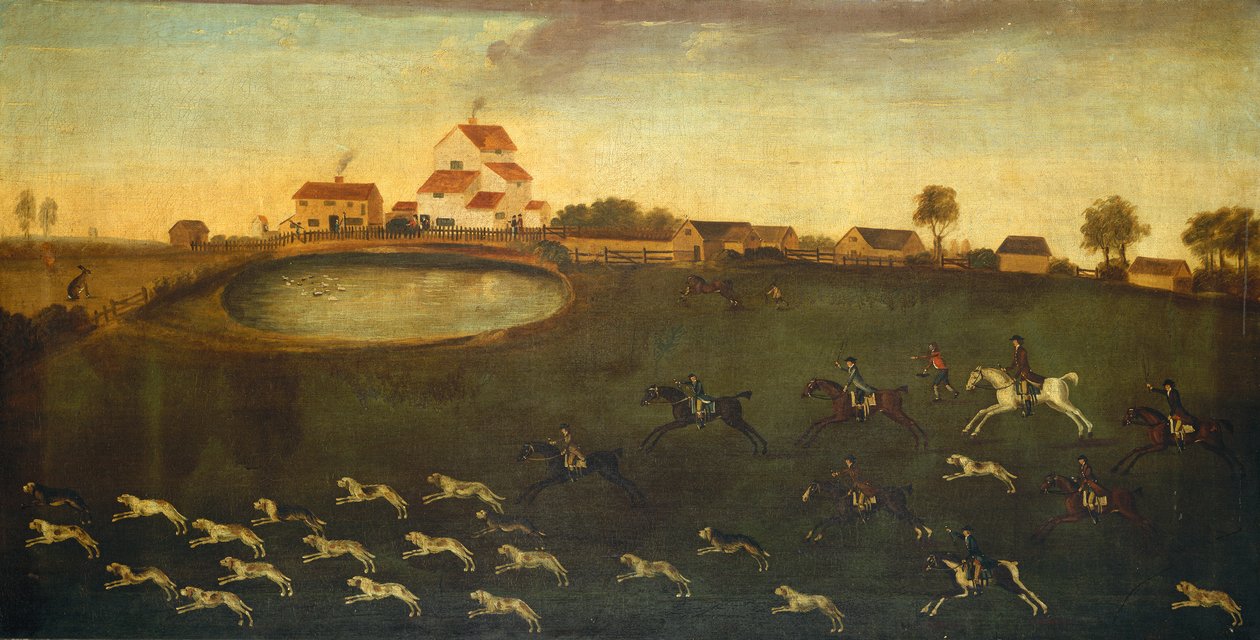 Escena de caza con un estanque, siglo XVIII de American School