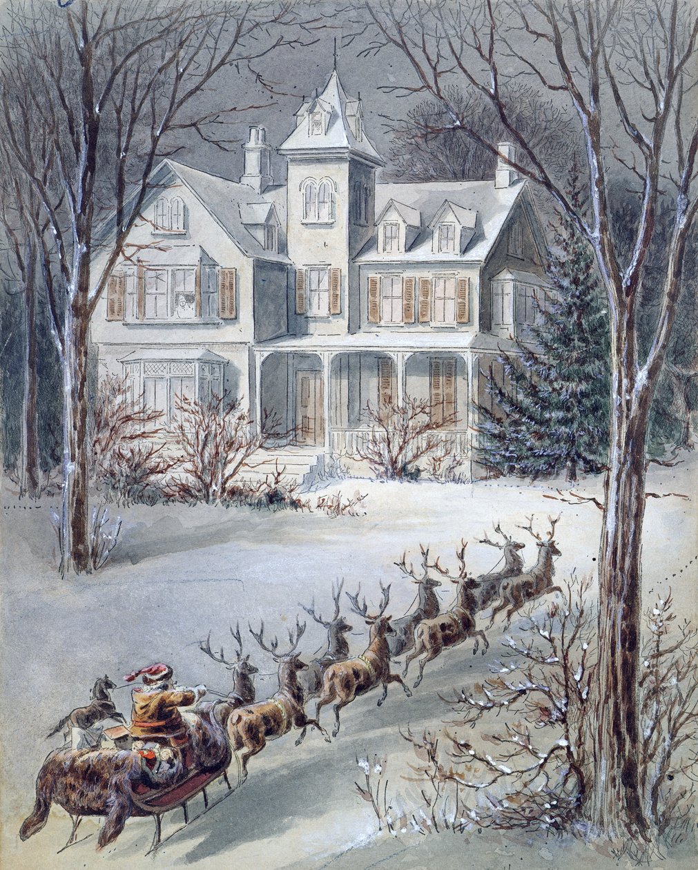 Ilustración de Era la Noche Antes de Navidad escrita por el Profesor Clement Clarke Moore (1779-1863) de American School