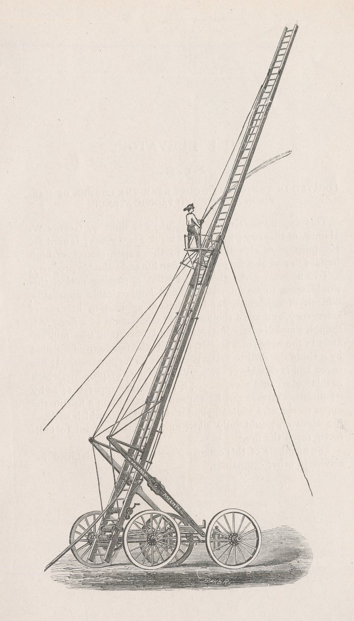 Ilustración del Elevador de Mangueras y Camión No. 1. del Informe de la Junta de Policía, en el Departamento de Bomberos, al Consejo Común de la Ciudad de Chicago, pág. 70., 1872 de American School