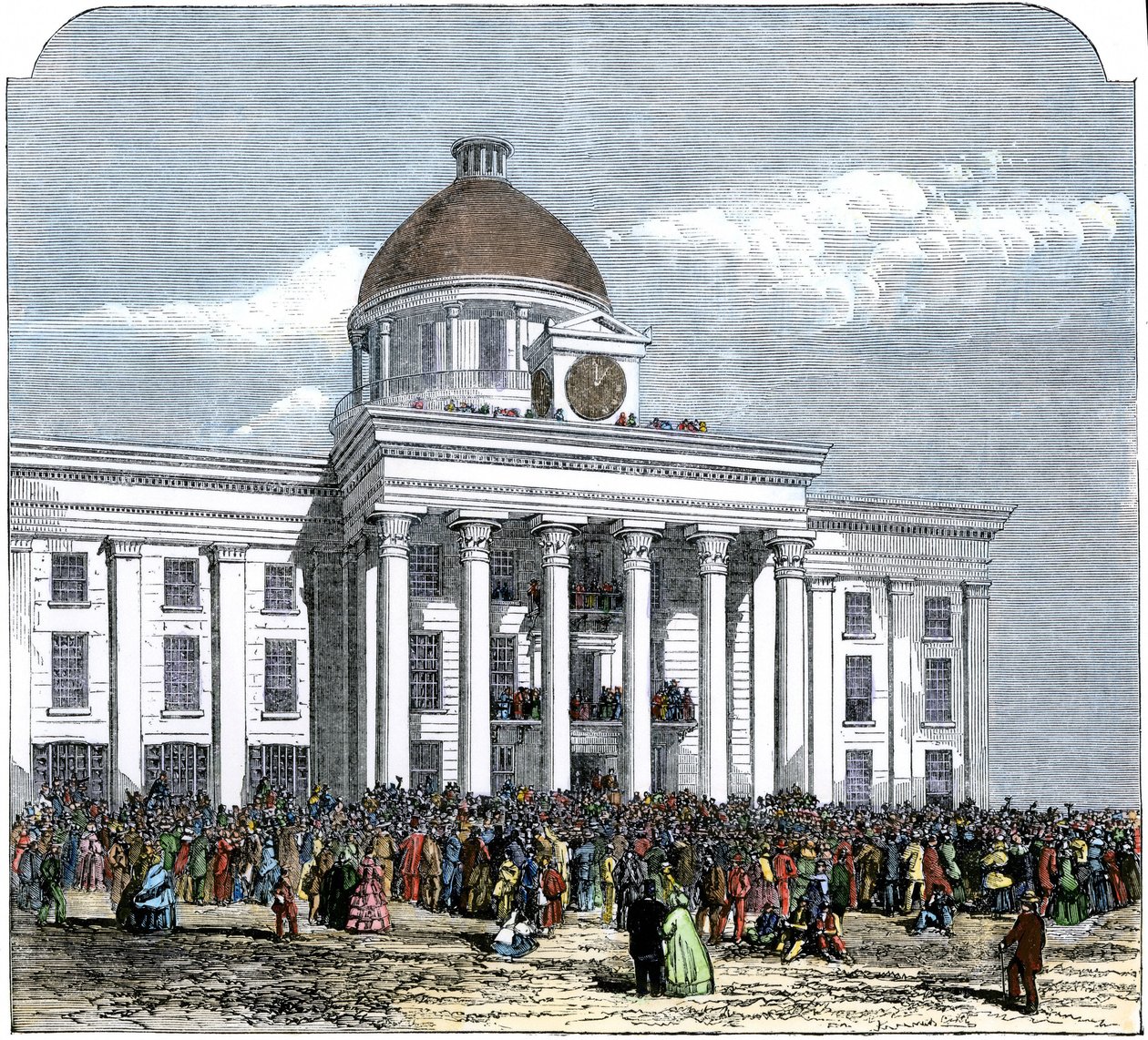 Toma de posesión del Presidente Jefferson Davis como Hwas del Estado Confederado de América, Ayuntamiento de Montgomery, Alabama de American School