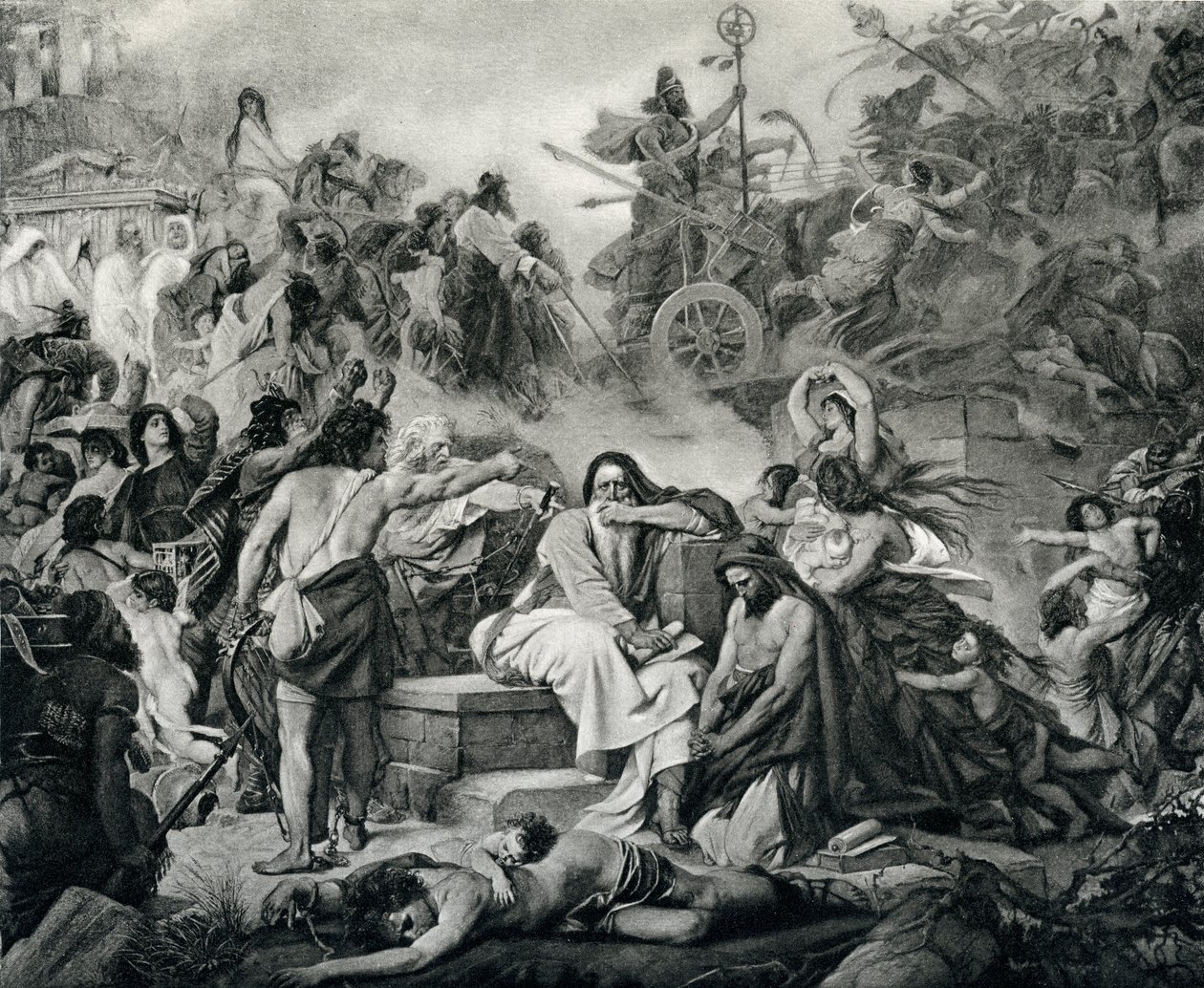 Jeremías en la caída de Jerusalén, de "The Jewish Encyclopedia", c.1901 (grabado) de American School