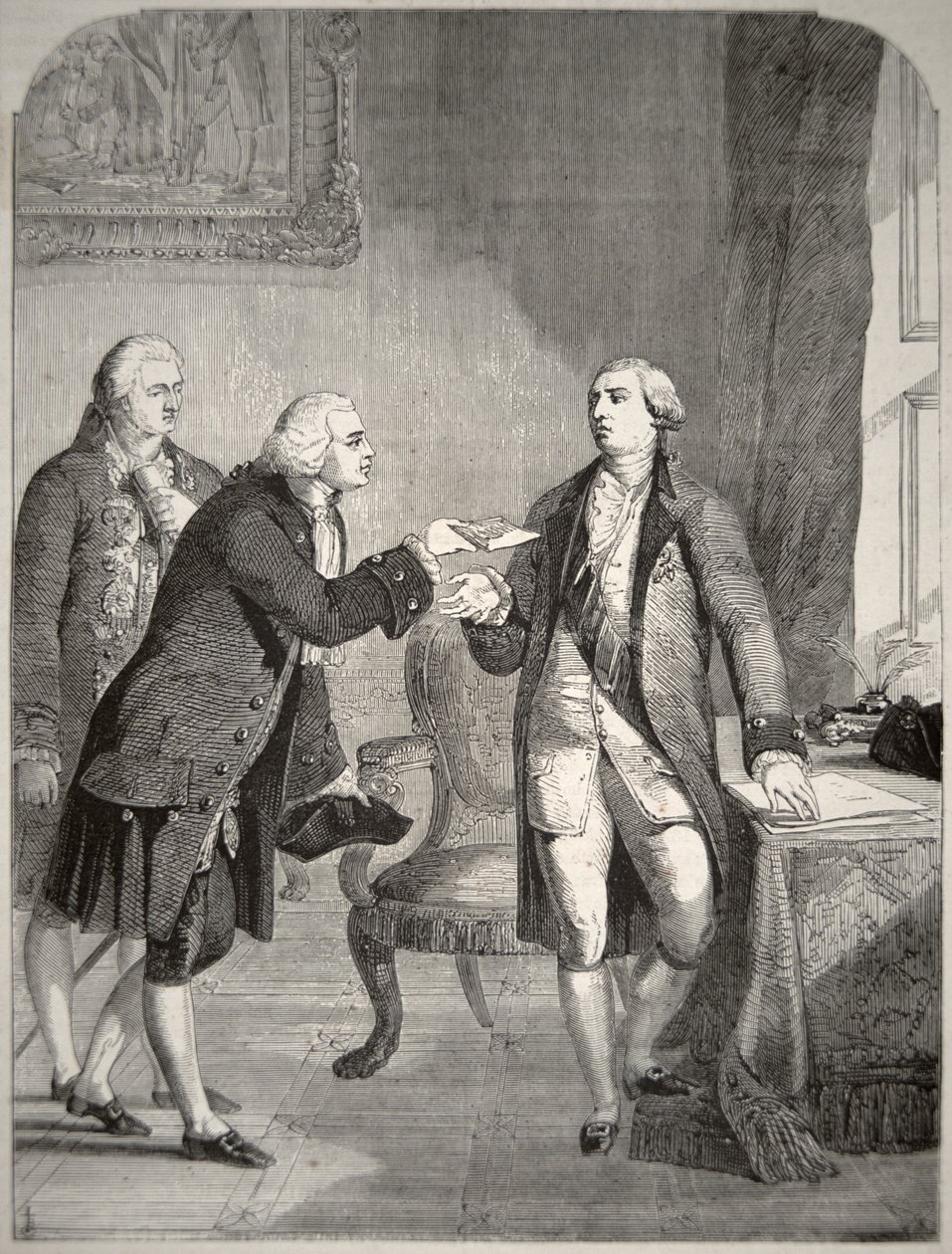 John Adams como el primer embajador estadounidense en la corte inglesa, presentando sus credenciales al rey Jorge III de American School