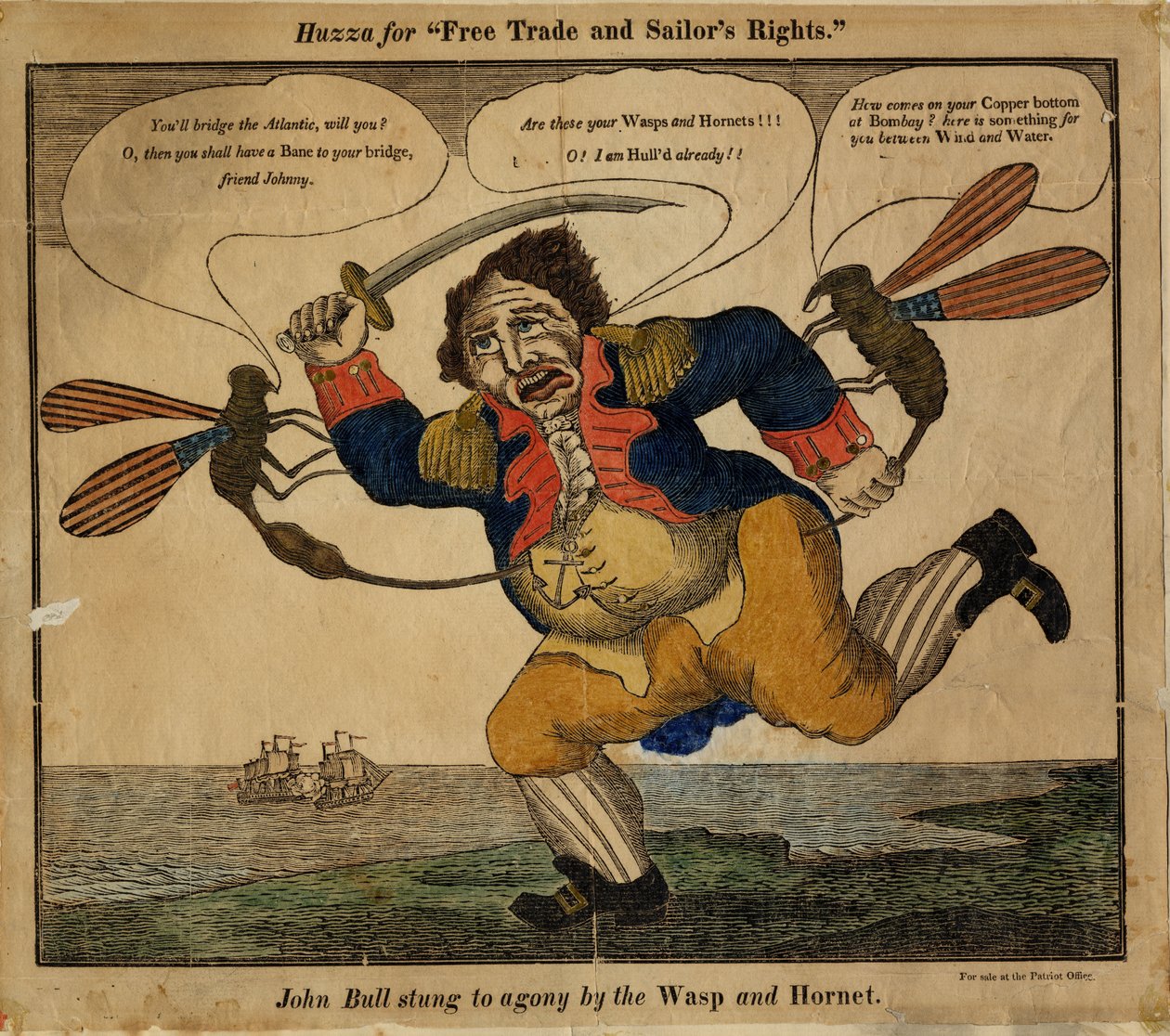 John Bull picado hasta la agonía por el Wasp y el Hornet, 1813 de American School