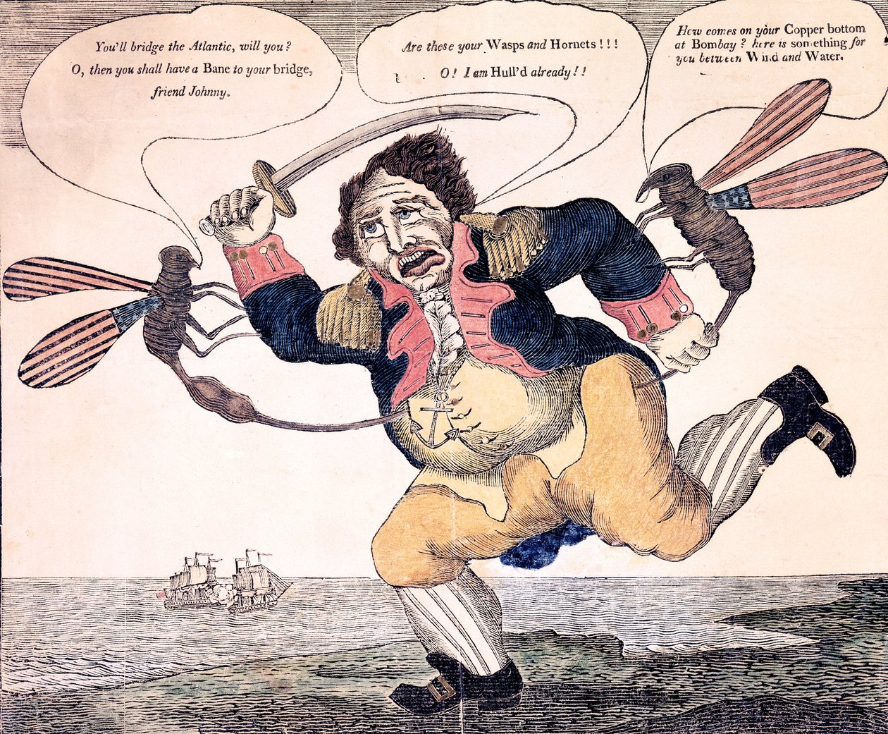 John Bull picado hasta la agonía por la Avispa y el Avispón, c.1813 de American School
