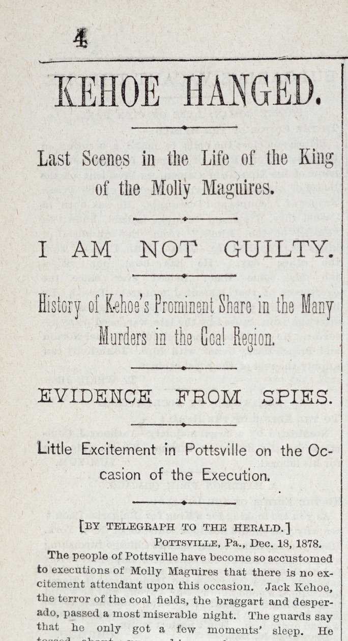 Kehoe colgado, del New York Herald, 19 de diciembre de 1878 de American School