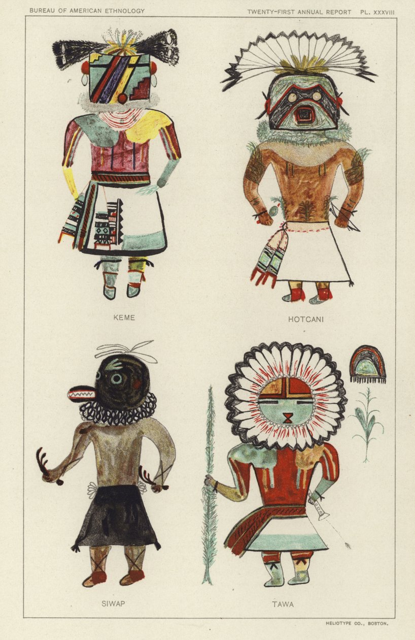 Keme, Hotcani, Siwap, Tawa (litografía en color) de American School