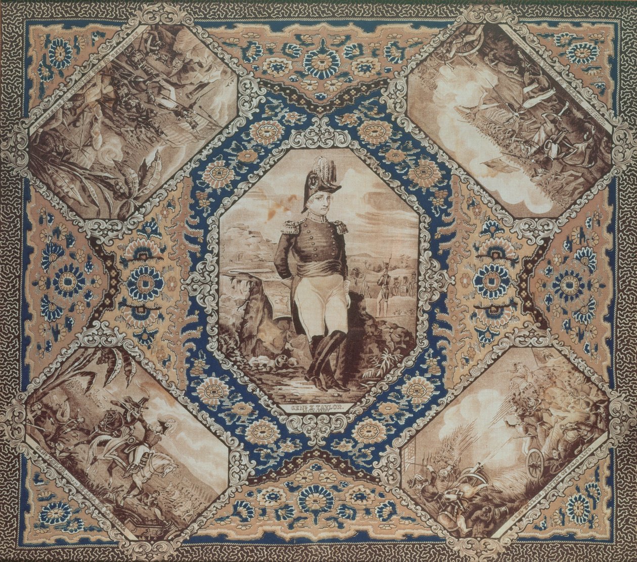 Pañuelo con retrato de Zachary Taylor y batallas de la Guerra Mexicana (1846-8), 1848 de American School