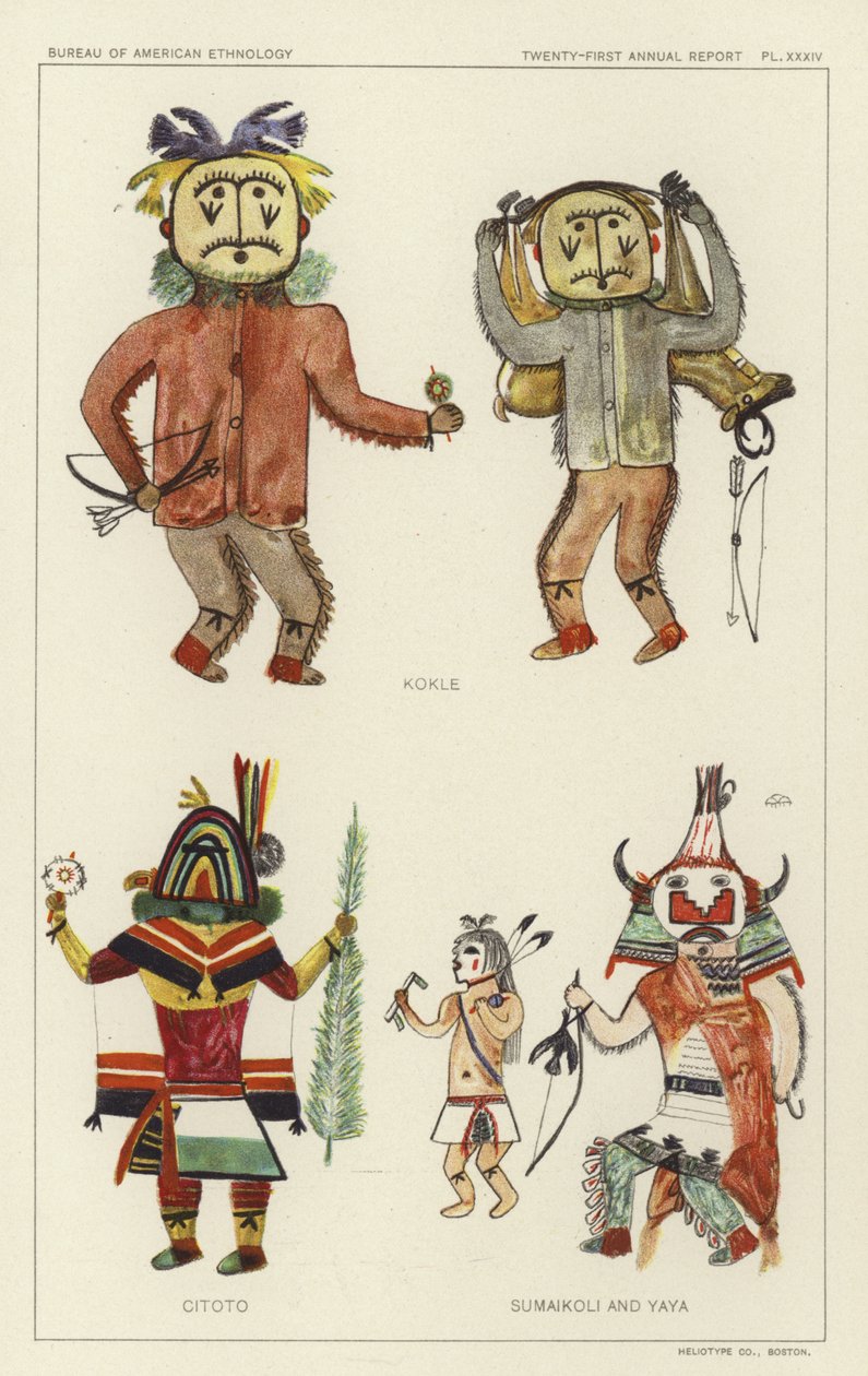 Kokle, Citoto, Sumaikoli y Yaya (litografía en color) de American School