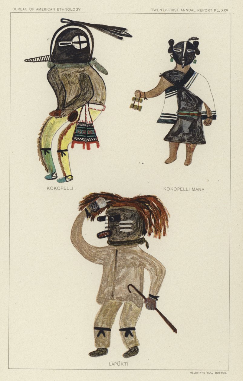 Kokopelli, Kokopelli Mana, Lapukti (litografía en color) de American School