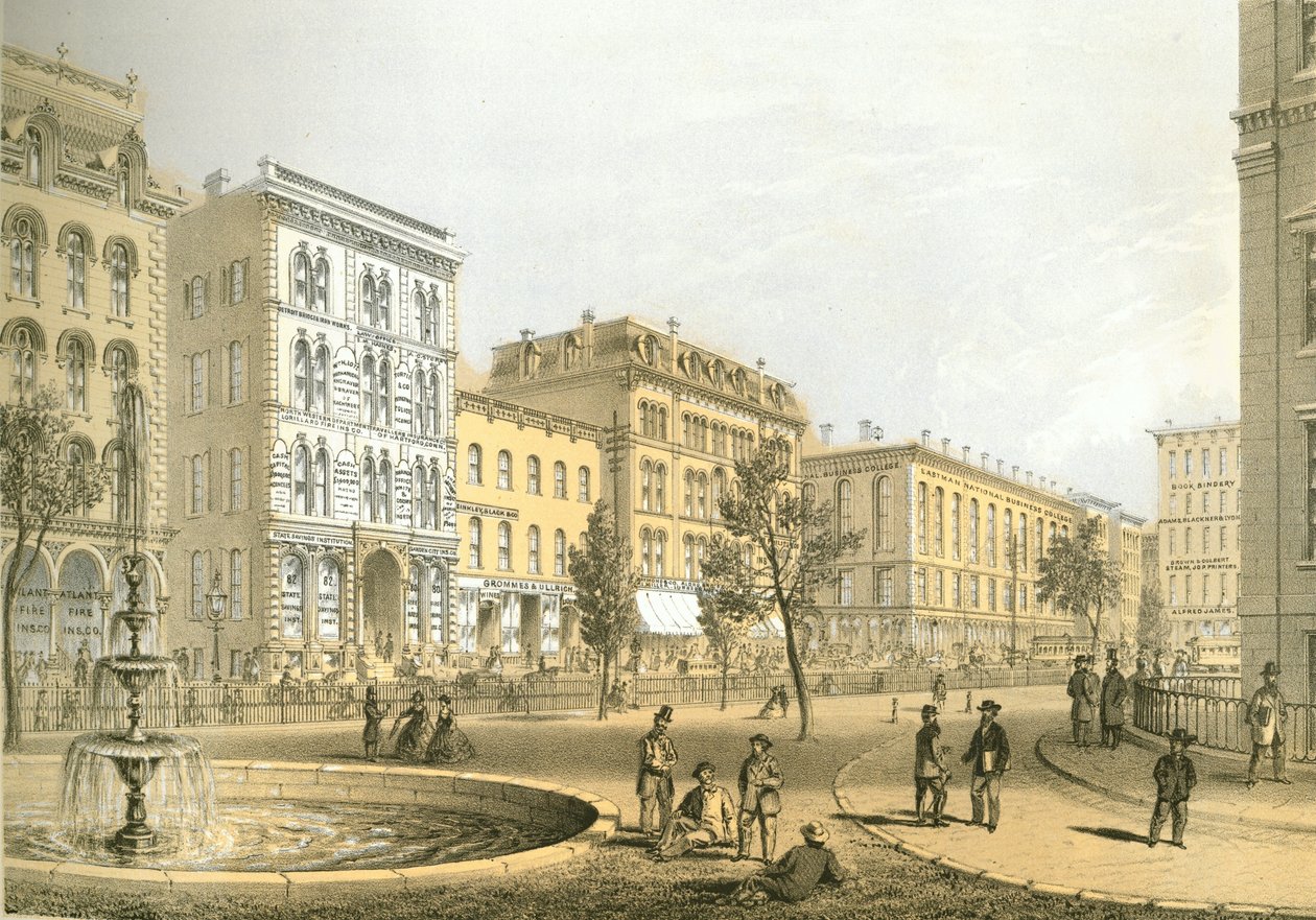 LaSalle Street desde Courthouse Square, de Chicago Illustrated, con descripciones literarias de James W. Sheahan, publicado por Jevne & Almini, Chicago, 1866-67 de American School