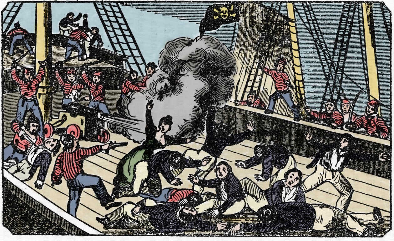 La muerte del pirata caballero Jean Lafitte (1780-1826), grabado de 